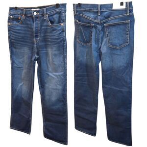 RE/DONE Sz 29 90s High Rise Button Fly Deep Faded Blue Straight Leg Loose Jeans